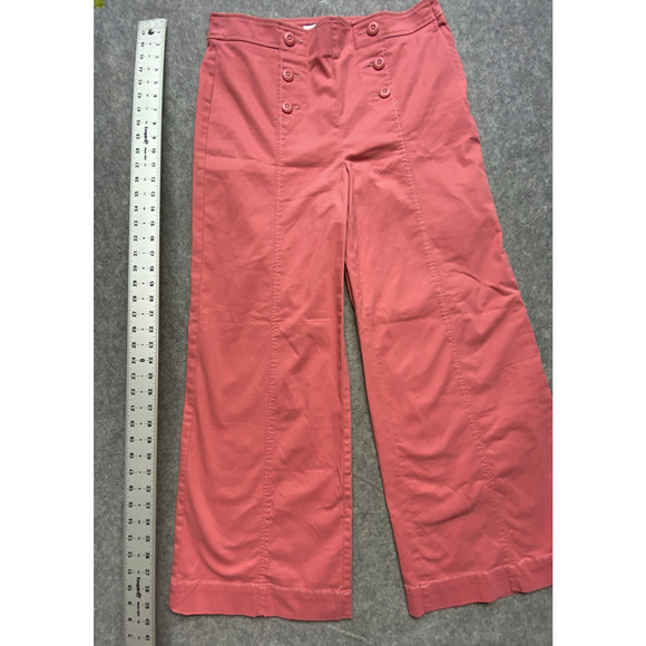 LOFT Pants Womens 8 Coral Sailor Wide Leg High Rise Button Front Chino - Picture 5 of 16